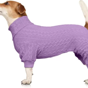 Dog Sweater Turtleneck Knitted Pet Clothes Solid Color Puppy Sweater Warm Dog Sweaters for Medium Dogs(Purple&M)_11zon