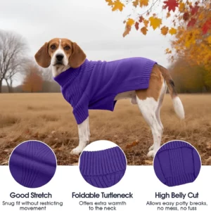IECOii XL Dog Sweater Warm Turtleneck Pullover (Purple)