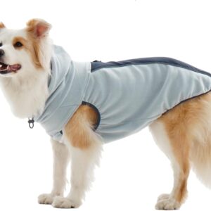 IECOii XL Fleece Turtleneck Dog Sweater with Leash Hole (Blue)